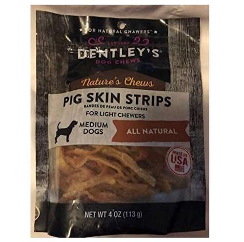 Dentley's Dog Chews for Lite Chewers (Medium Dogs) All Natural Pig Skin Strips